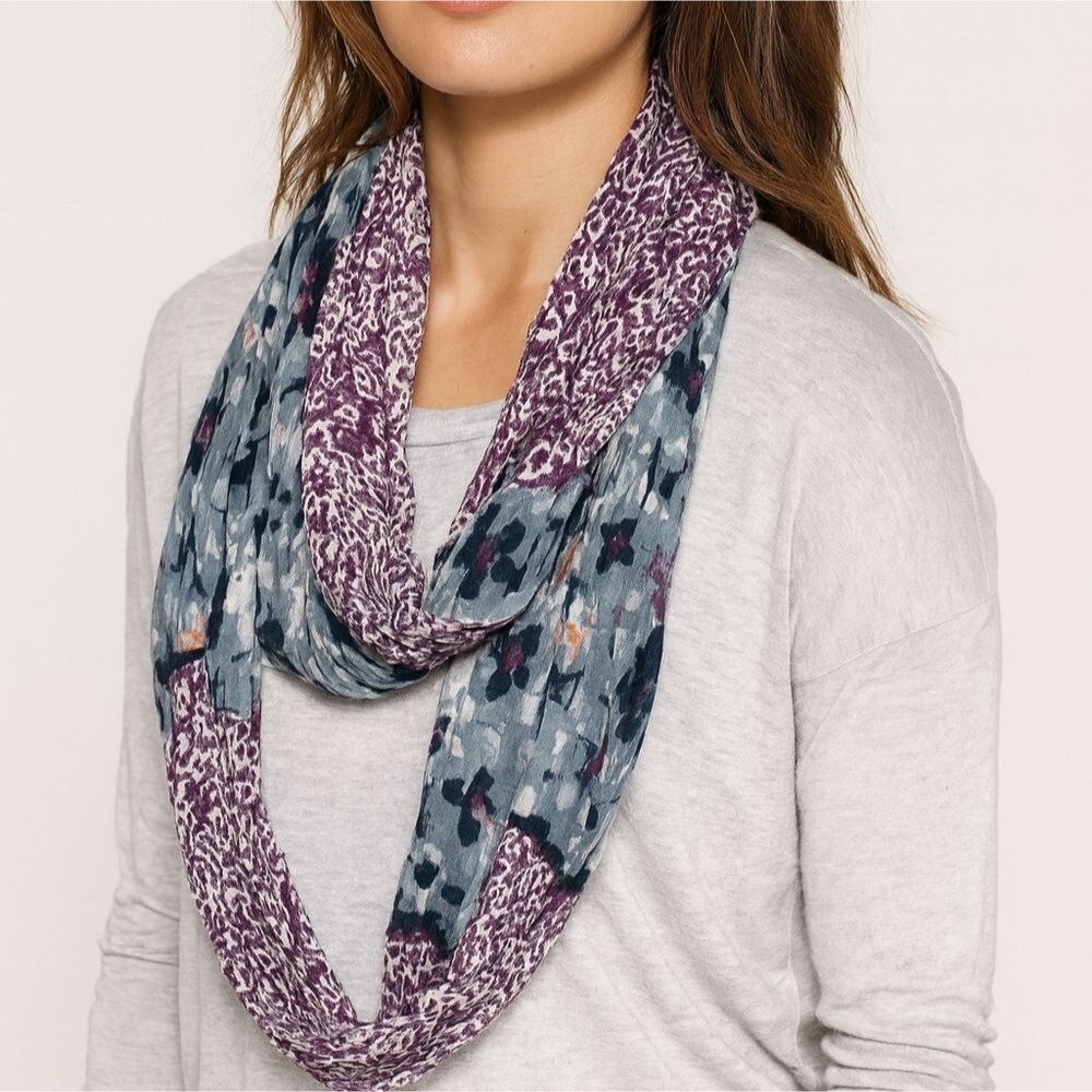 LOFT Infinity Scarf Floral Patchwork Modal Blue Purple